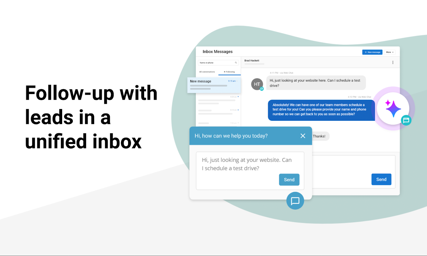 Unified inbox for managing and following up with leads using My Biz Center's built-in CRM.